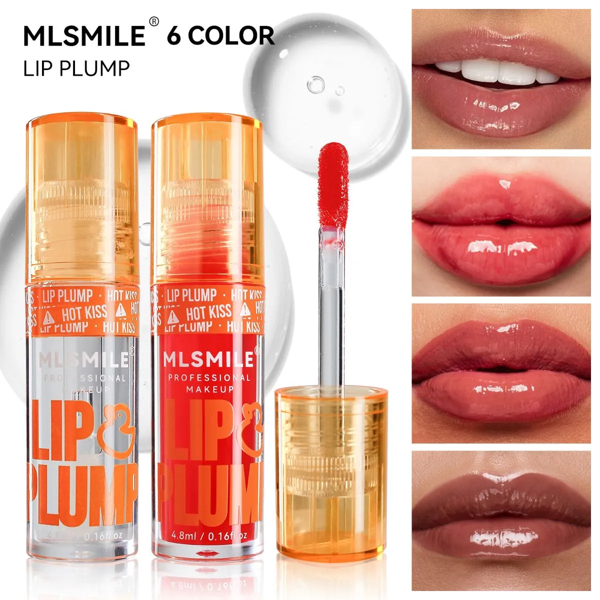 6 Colors Plumping Lip Oil Gloss Set – High-Shine Mirror Finish Hydrating Lip Gloss, Clear Non-Sticky Moisturizing Liquid Lipstick for Fuller-Looking Lips, Long-Lasting